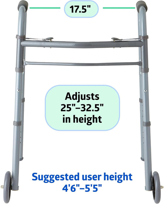 Medline Youth Two-Button Folding Walkers with 5" Wheels