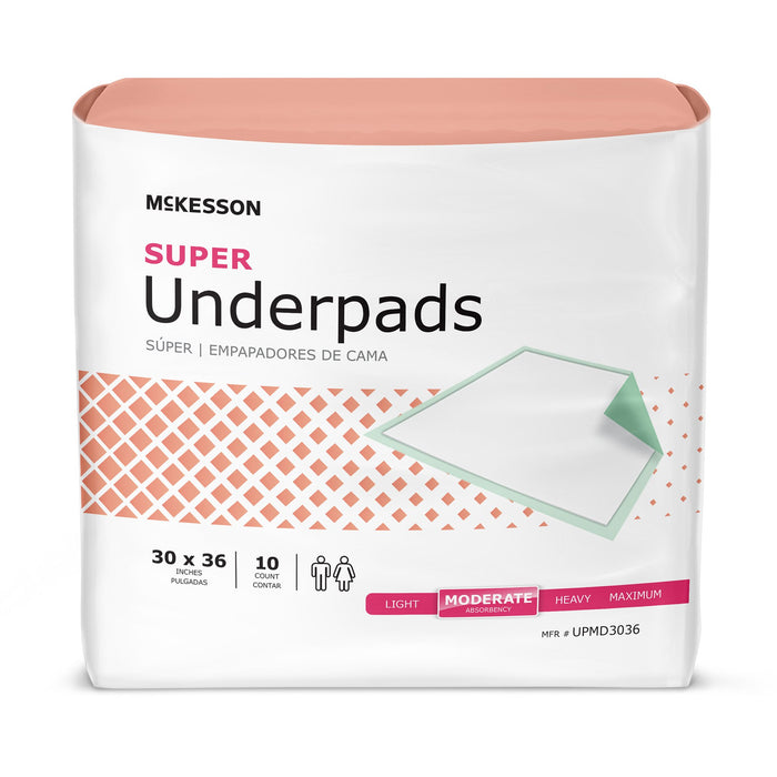 McKesson Super Underpads Fluff Polymer Disposable - Moderate Absorbency