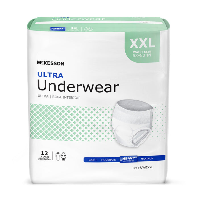 McKesson Ultra Underwear Unisex Pull On with Tear Away Seams Heavy Absorbency