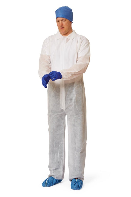 Medline NONCV150XL Medline Medium and Heavyweight Spunbond Polypropylene Coveralls, COVERALL,SPUNBND,ELSTWRST/OPNANK,WHT,XL, 25 Each / Case