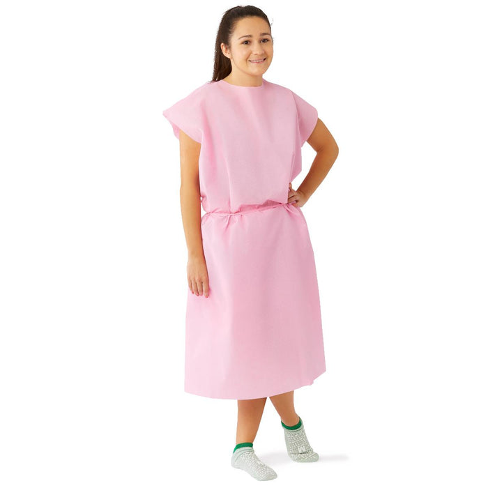 Medline NON27048 Medline Disposable Multilayer Patient Gowns, Pink, Case of 50