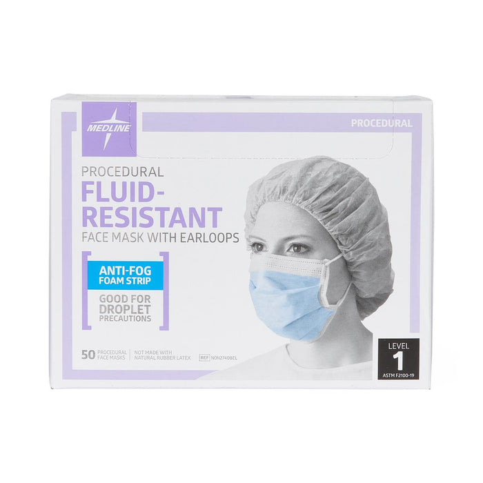 Medline Procedure Face Mask with Anti-Fog Strip & Ear Loops