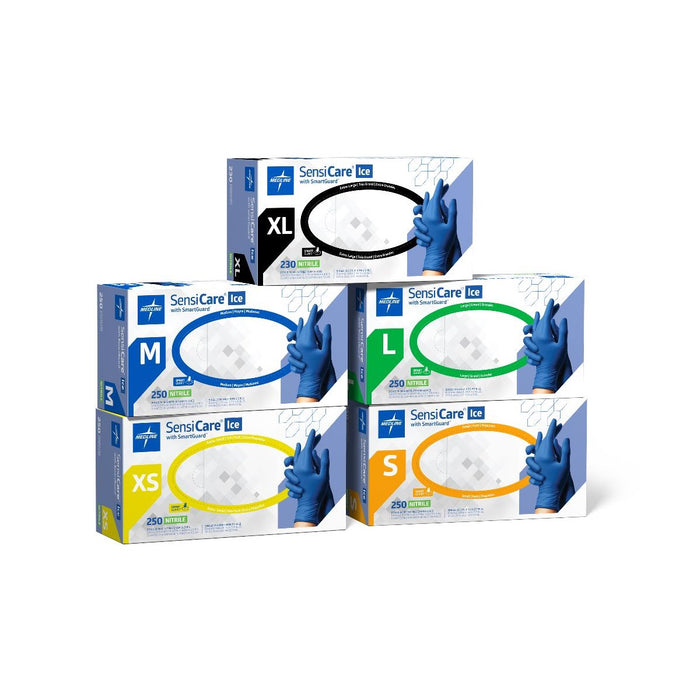 Medline SensiCare Ice Blue Nitrile Exam Gloves