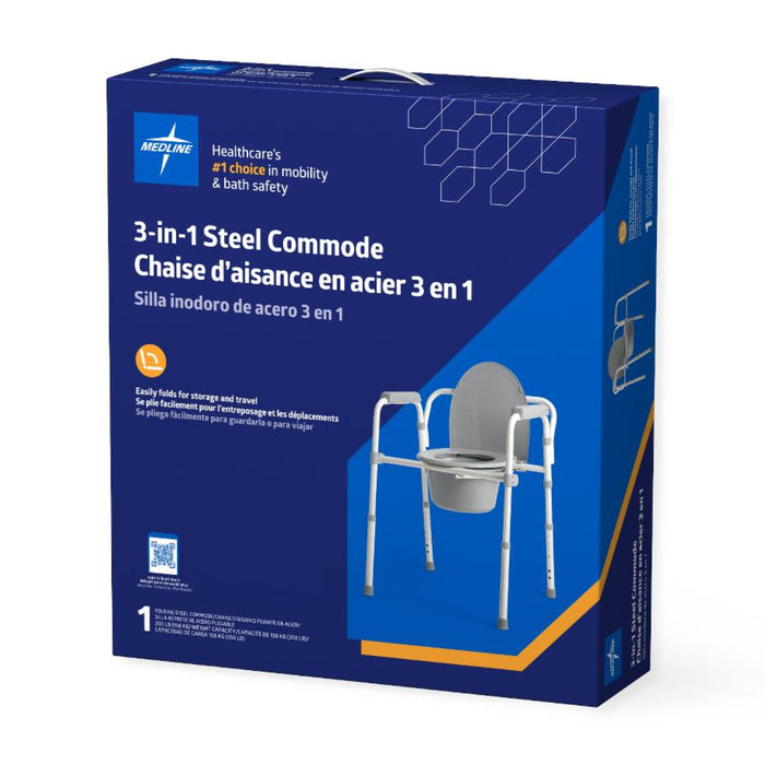 Medline Standard Steel 3-in-1 Folding Commode