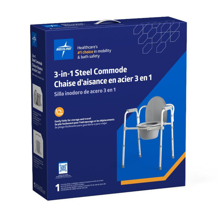 Medline Standard Steel 3-in-1 Folding Commode