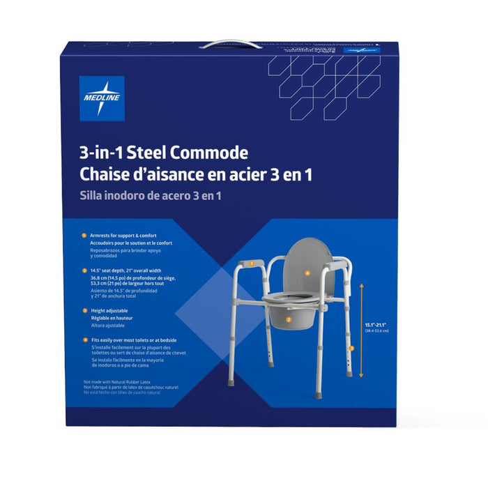 Medline Standard Steel 3-in-1 Folding Commode