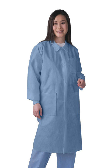 Medline NONSW400MZ Knit-Cuff Multilayer SMS Lab Coats with Traditional Collar, Blue, M