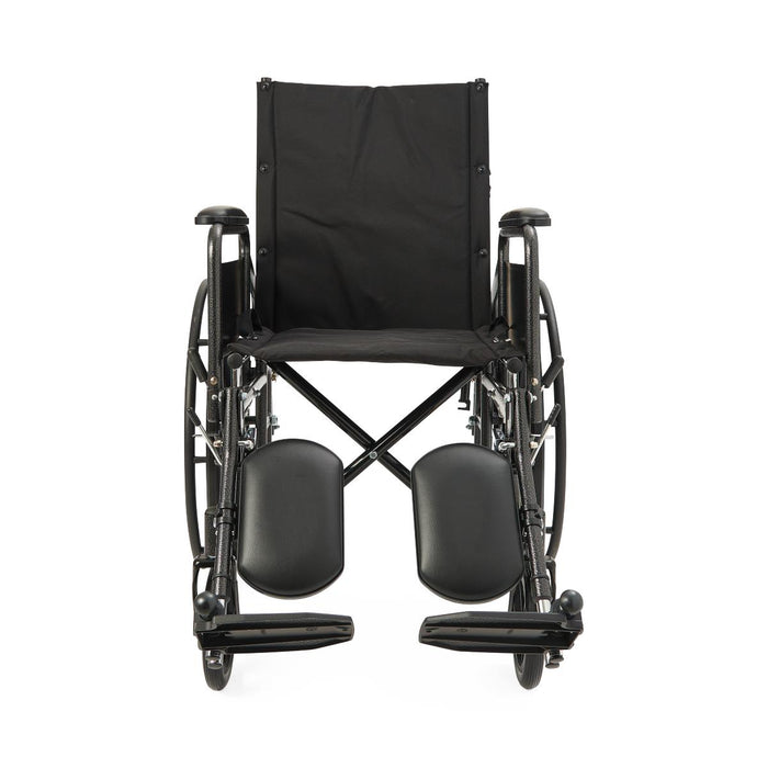 Front view of the Medline Guardian Reclining Wheelchair showing the 20-inch seat width and desk-length arms.