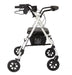Side profile of the Medline Luxe Designer Rollator Walker in White.