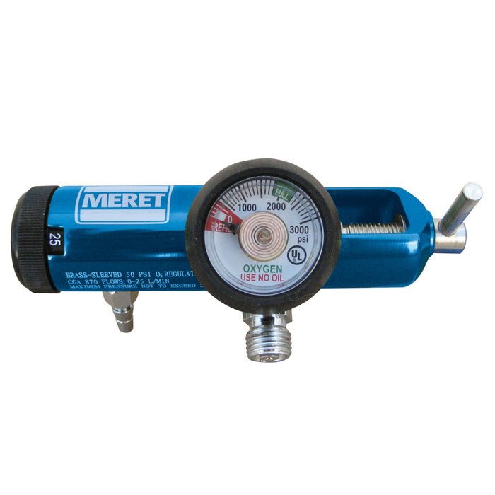 Oxygen Regulator, 0-25 LPM, BARB + 2 PTO DISS Connector