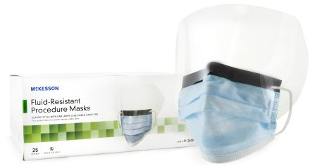 Procedure Mask with Eye Shield McKesson Anti-fog Pleated Earloops One Size Fits Most Blue NonSterile ASTM Level 3