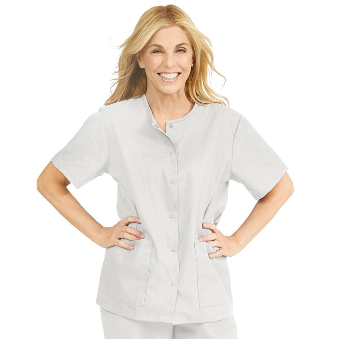 Medline ComfortEase Women's Snap Front Tunic Scrub Top with 2 Pockets