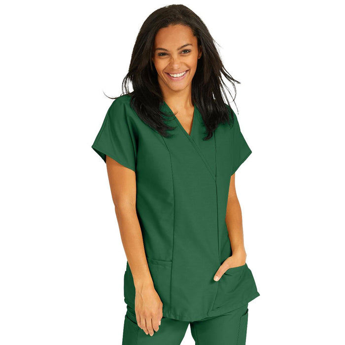 Medline ComfortEase Women's Crossover Tunic Scrub Top with Two Pockets