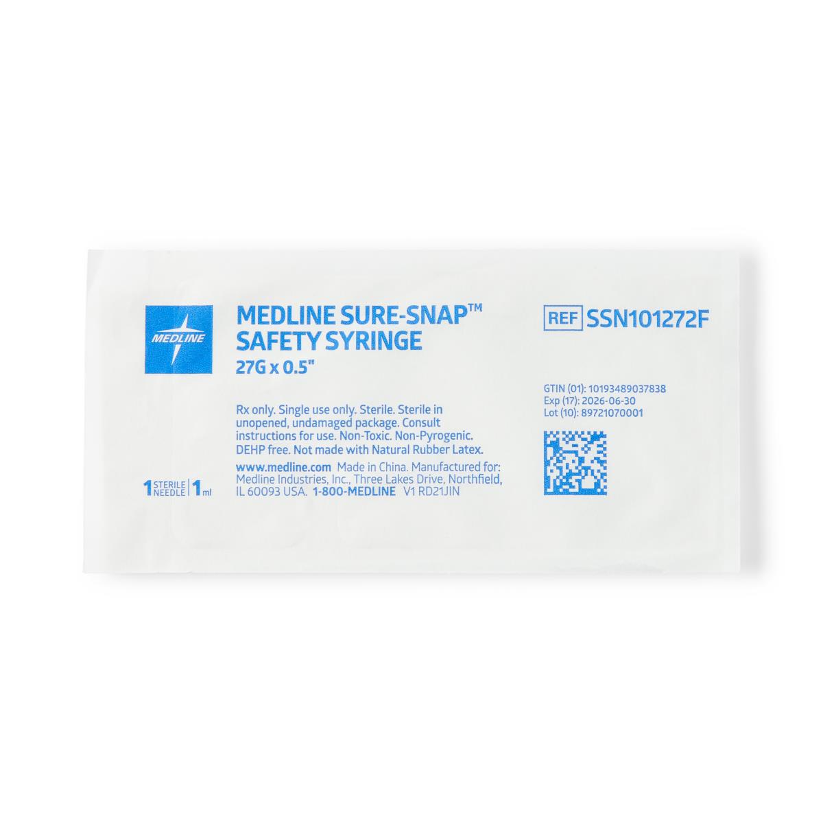 Medline Medline Safety Syringes with Needle - 3 mL Syringe with